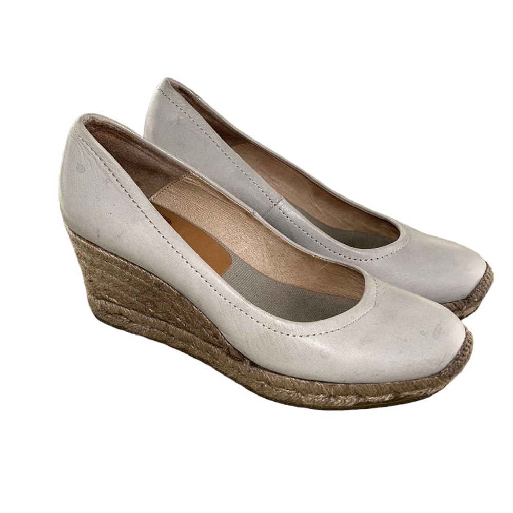 Kanna Light Gray Leather Wedges Espadrilles - 37 / 6.5